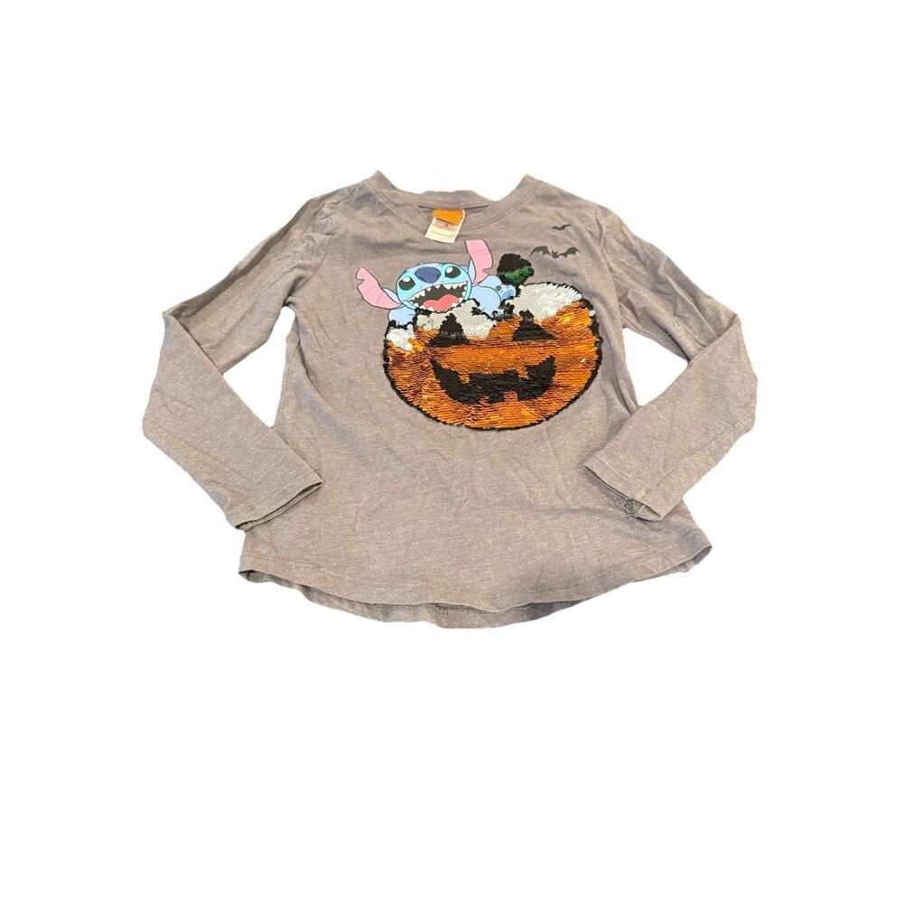Disney Stitch Girls Long Sleeve Sz 7/8 Sequin Halloween T-Shirt Tee Shirt